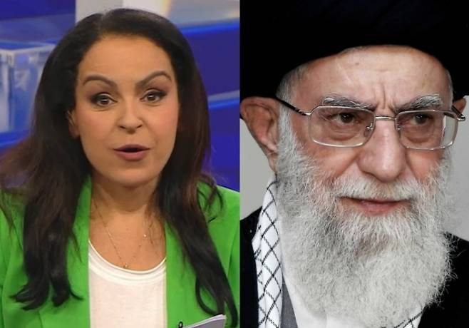 호주 스카이뉴스의 이란 출신 앵커 리타 파나히가 1일(현지시간) 방송 도중 이란 최고지도자 아야톨라 세예드 알리 하메네이(왼쪽)의 사망 소식을 전하며 “지옥에서 썩어라”라고 외치고 있다. 호주 스카이뉴스·AFP 연합뉴스