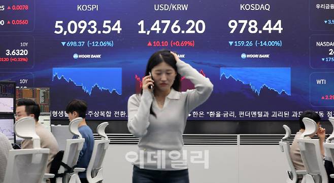 4일 서울 중구 우리은행 본점 딜링룸에서 딜러들이 업무를 보고 있다. (사진=이데일리 방인권 기자)