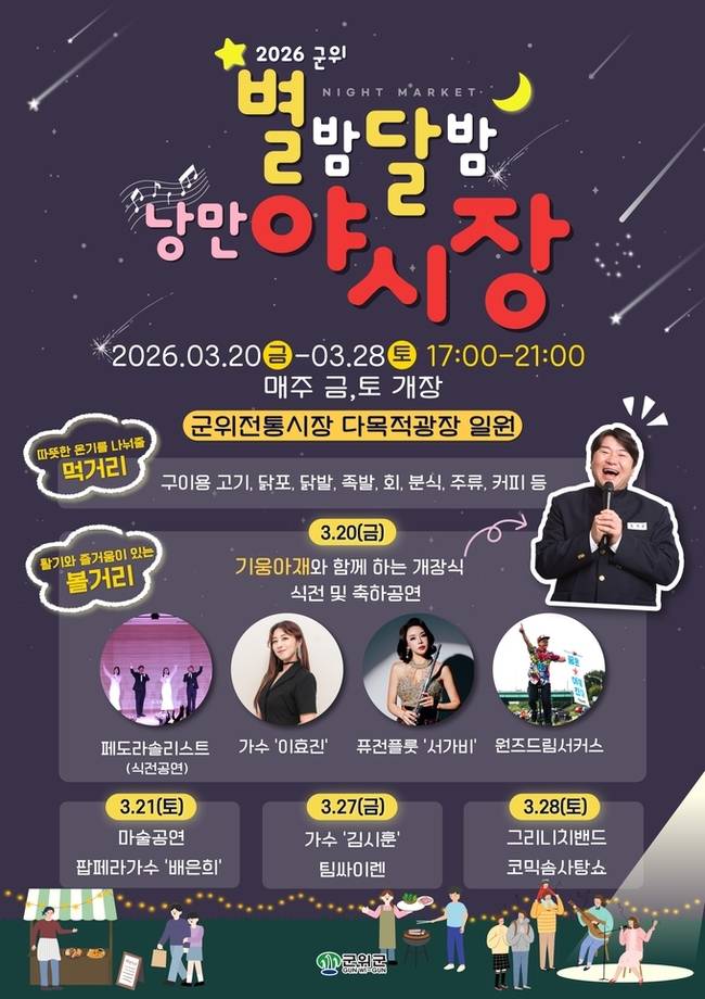 ▲ 대구 군위전통시장 3월 20일 '별밤달밤 낭만야시장' 개장 포스터. 군위군 제공