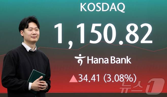 6일 서울 중구 하나은행 딜링룸 전광판에 코스닥 시황이 표시되고 있다. 이날 한국거래소는 오전 9시11분 코스닥에 매수사이드카가 발동됐다고 공시했다. 발동시점 당시 코스닥150 선물 가격은 6.36% 급등, 코스닥150지수는 3.47% 오른 상태였다. 2026.3.6 ⓒ 뉴스1 김진환 기자