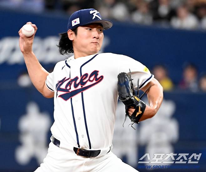 2일 일본 오사카 교세라돔에서 열린 WBC(월드베이스볼클래식) 한국 대표팀과 한신 타이거즈의 경기, 한국 선발투수 곽빈이 역투하고 있다. 오사카(일본)=허상욱 기자wook@sportschosun.com/2026.03.02/