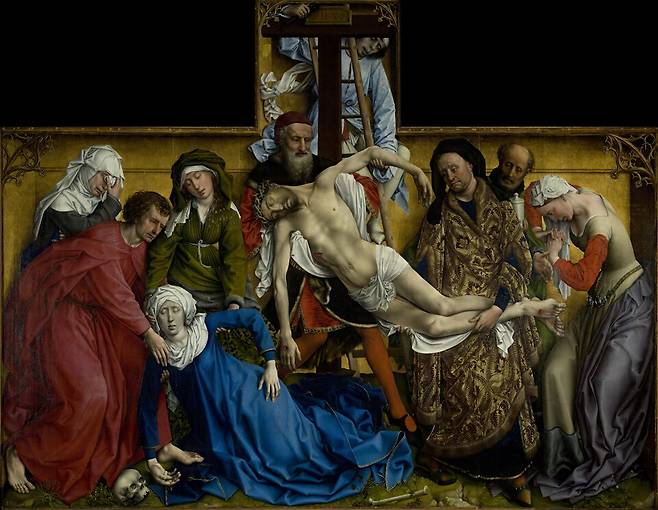 로히어르 판 데르 베이던(Rogier van der Weyden, 1399년 또는 1400년 ~ 1464년 6월 18일), '십자가에서 내려지는 예수', 1435년, 참나무 패널에 유채, 220×262cm, 마드리드 프라도미술관 소장.