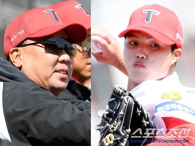 KIA 타이거즈 이범호 감독은 5선발 후보 김태형 피칭을 유심히 지켜봤다. 광주=박재만 기자