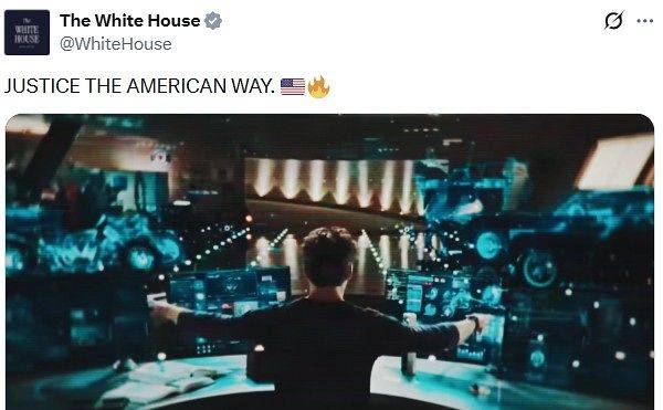 지난 6일 백악관은 ‘미국식 정의’란 글과 함께 게시한 영상에서 아이언맨 등 미국 유명 헐리우드 영화와 미군의 이란 공격 장면을 이어붙인 영상을 올렸다. 백악관 X 캡처