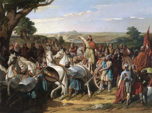 “타리프한테 져선 안 된다고...” 이슬람에 맞서 싸운 스페인 로드리고 왕. 작품은 후대인 1871년 화가 베르나르도 블랑코의 작품.