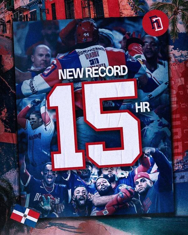 도미니카 공화국은 16일(한국 시각) 미국 플로리다 주 론디포 파크에서 열린 월드베이스볼클래식(WBC) 미국과 4강전에서 후미오르 카미네로의 홈런으로 역대 WBC 대회 중 역대 최다인 15개의 홈런을 기록했다. /사진=WBC 공식 채널