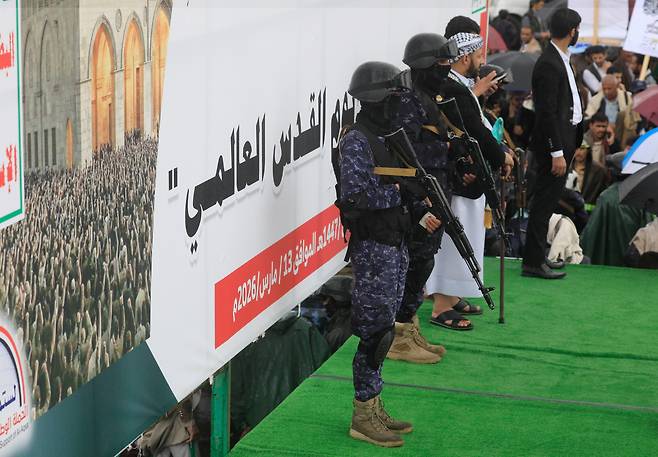 예멘 수도 사나에서 열린 쿠드스의 날 집회에 투입된 후티 반군. /연합뉴스