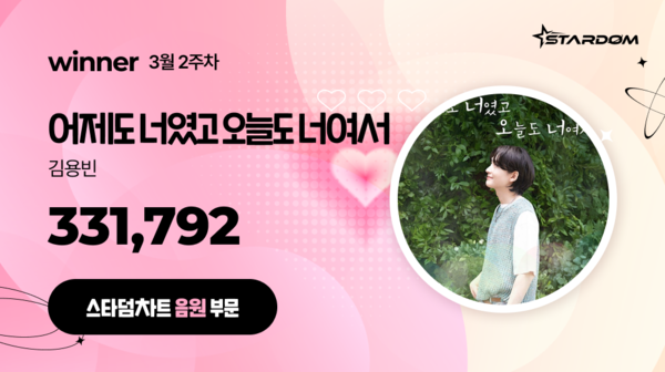 ▲ 김용빈 '어제도 너였고 오늘도 너여서'가 3월 둘째주 스타덤 차트 음원 부문 주간랭킹에서 1위를 차지한 투표결과 이미지.