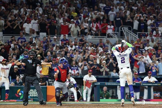 16일 미국-도미니카전 마지막 삼진 순간의 장면. /AFPBBNews=뉴스1