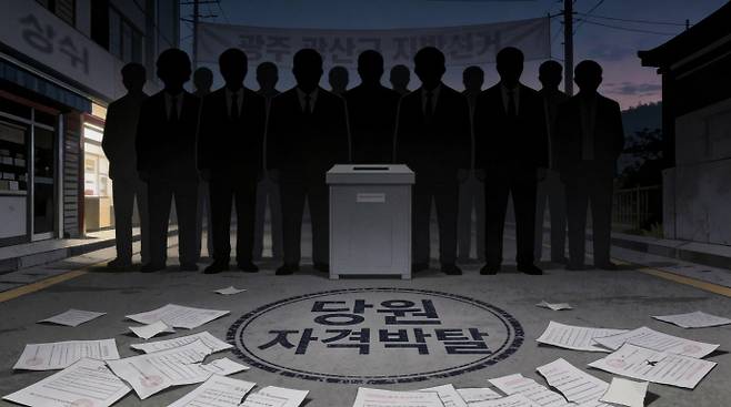 더불어민주당이 지난해 불법당원 모집 의혹에 연루된 광주 광산구 거주 신규 권리당원 수 천여명에게 당원 자격을 부여하지 않은 것으로 파악됐다.사진은 당원 자격 박탈을 의미하는 일러스트. /AI생성이미지