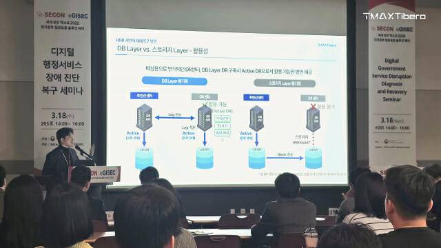 디지털 행정서비스 장애 진단·복구 세미나에서 발표 중인 김준형 티베로 컨설턴트(이미지=티맥스티베로)