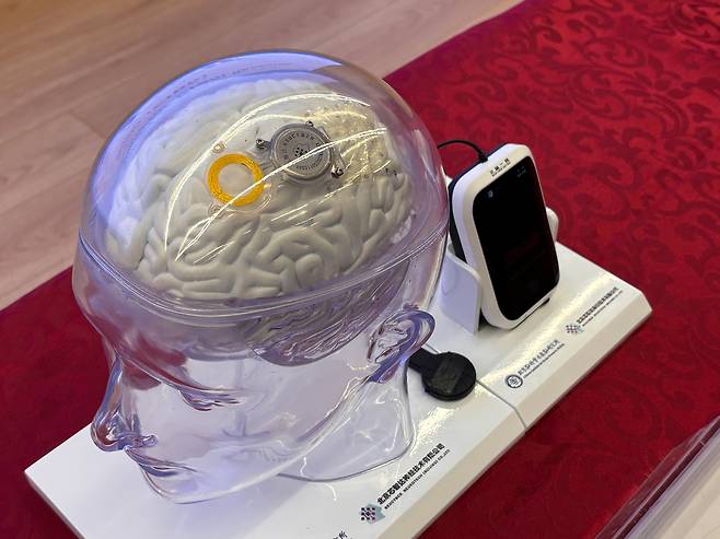 19일 오후 베이징 뇌과학연구소에 '베이나오' 시스템의 뇌 칩이 전시돼 있다. /베이징=이은영 특파원