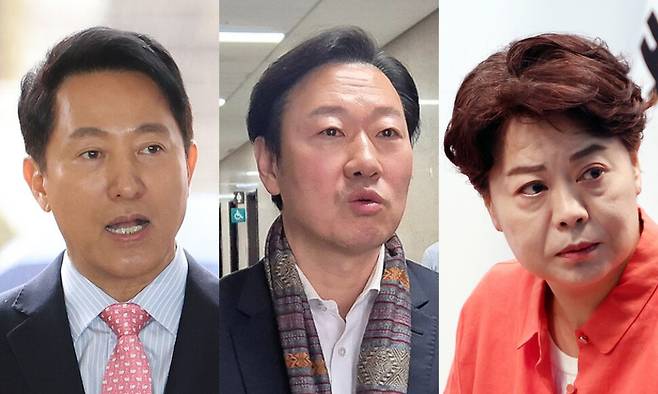 국민의힘 서울시장 후보 경선을 치르게 된 오세훈 서울시장(왼쪽부터), 박수민 의원, 윤희숙 전 의원. 최현수 기자 emd@hani.co.kr, 연합뉴스