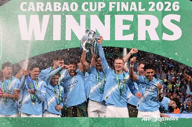 기뻐하는 맨시티 선수들. /AFPBBNews=뉴스1