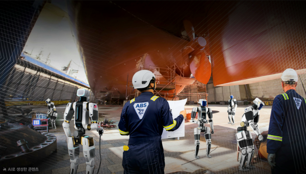 조선소 현장에서 휴머노이드 로봇이 선박 블록을 제작하며 작업을 수행하고 있다./사진=페르소나 AI 캡처