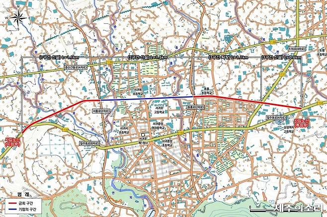 서귀포 도시우회도로 개설사업 위치도 ⓒ제주의소리 자료사진