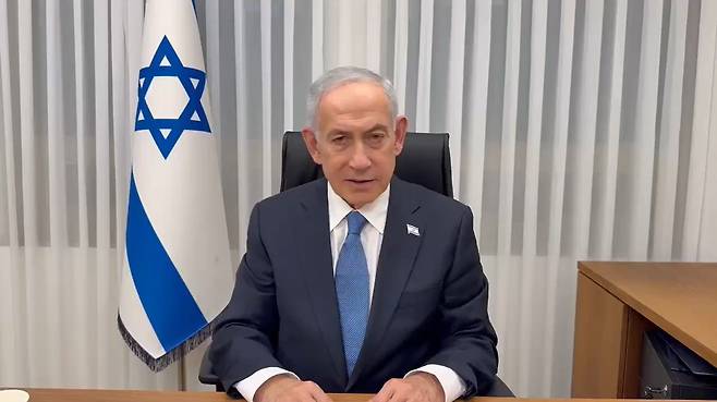 24일(현지시간) 베냐민 네타냐후 이스라엘 총리 대국민연설 영상. 사진 X 캡처