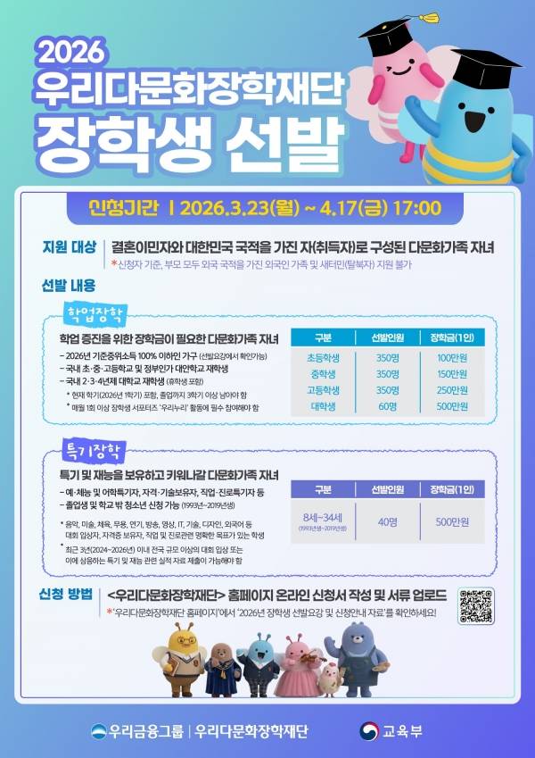 우리다문화장학재단, 다문화 장학생 1,200명 선발… 23억원 지원. ⓒ우리다문화장학재단