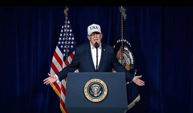 지난달 28일 이란 전쟁을 개시한 후 연설하는 도널드 트럼프 미 대통령./트럼프 소셜미디어