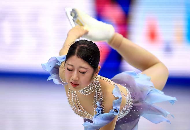이해인이 26일 체코 프라하 O2 아레나에서 열린 2026 국제빙상경기연맹(ISU) 피겨스케이팅 세계선수권대회 여자 싱글 쇼트프로그램 연기를 펼치고 있다. 프라하 | EPA연합뉴스