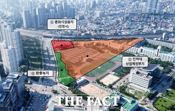 지난해 12월 9일 유정복 인천시장과 조명우 인하대 총장 등이 업무협약을 체결한 '인하대 거점 문화예술 복합공간 개발사업' 예정 부지. /인천시