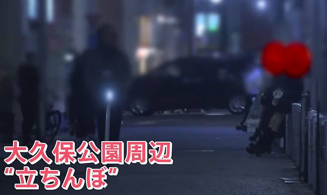 일본 도쿄 가부키초 오쿠보공원 일대의 성매매 여성 문제를 보도한 TBS방송 뉴스 화면. TBS 유튜브 캡처