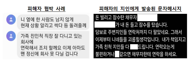 불법사금융업자 이실장이 보낸 피해자 협박 문자. 금융감독원 제공