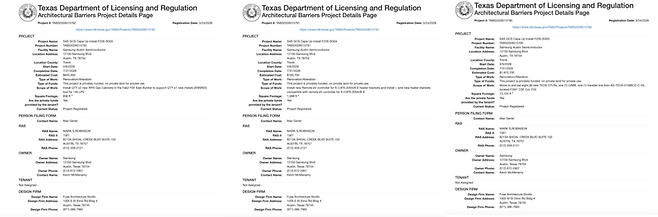 삼성전자 오스틴 법인이 미국 현지 당국(TDLR)에 신고한 시설 개보수 프로젝트 등록 문건 3건. (사진=TDLR)