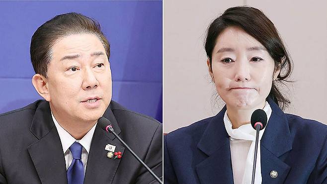 더불어민주당이 제명 처분을 내린 김병기 전 원내대표(왼쪽)와 제명에 앞서 탈당한 강선우 의원. 중앙포토. 각각 다른 공천 헌금 비리와 둘이 엮인 의혹으로 민주당의 시스템 에러가 드러났다. 중앙포토.