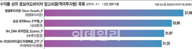 수익률 상위 로보어드바이저 알고리즘(적극투자형) 목록. (그래픽=이미나 기자)