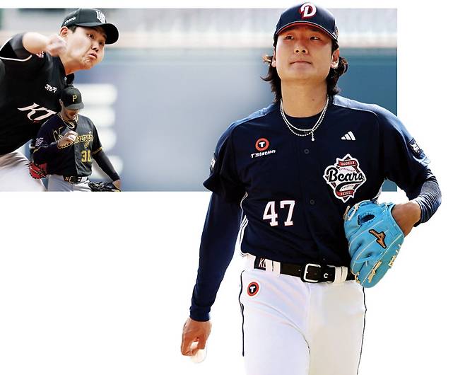 두산 곽빈이 지난 29일 창원 NC전 선발 등판 후 교체돼 더그아웃으로 향하고 있다. KT 소형준(왼쪽)은 지난 29일 잠실 LG전 선발 등판해 3이닝 3실점 후 조기강판 당했고, 미국 메이저리그 피츠버그 투수 폴 스킨스는 지난 27일 뉴욕 메츠 상대 시즌 개막전 0.2이닝 5실점 부진 후 교체되고 있다. 두산베어스 제공·연합뉴스·AFP연합뉴스