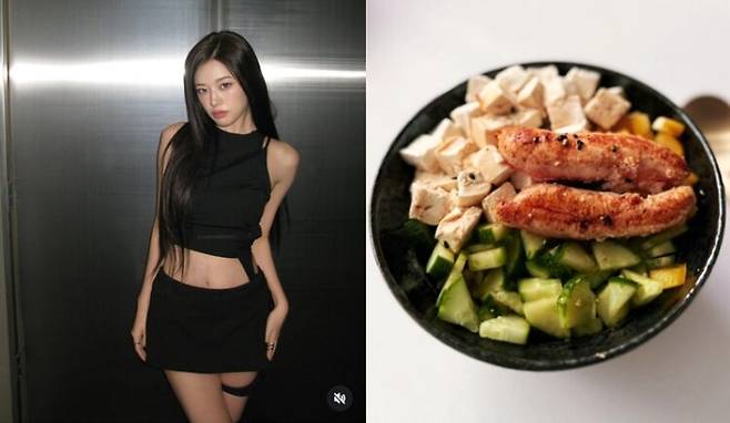 그룹 아이브의 안유진과 명란 오이 두부 비빔밥. 사진=안유진 소셜미디어/네이버블로그 '요리하는 순둥둥'