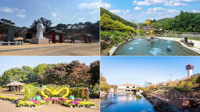 용인의 대표 관광지인 포은 정몽주 선생 묘, 와우정사, 용인자작나무숲, 용인농촌테마파크(시계방향) 사진=용인시
