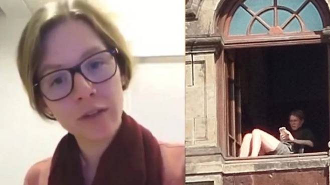 멕시코 국립궁전 창틀에서 일광욕하는 모습이 포착된 프랑코 전 재무부 조정총국장. /사진=엘우니베르살 갈무리