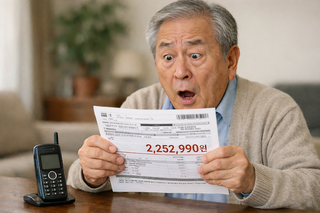 노인이 요금통지서를 보며 놀라는 모습을 생성형 인공지능(AI)을 활용해 생성한 이미지
