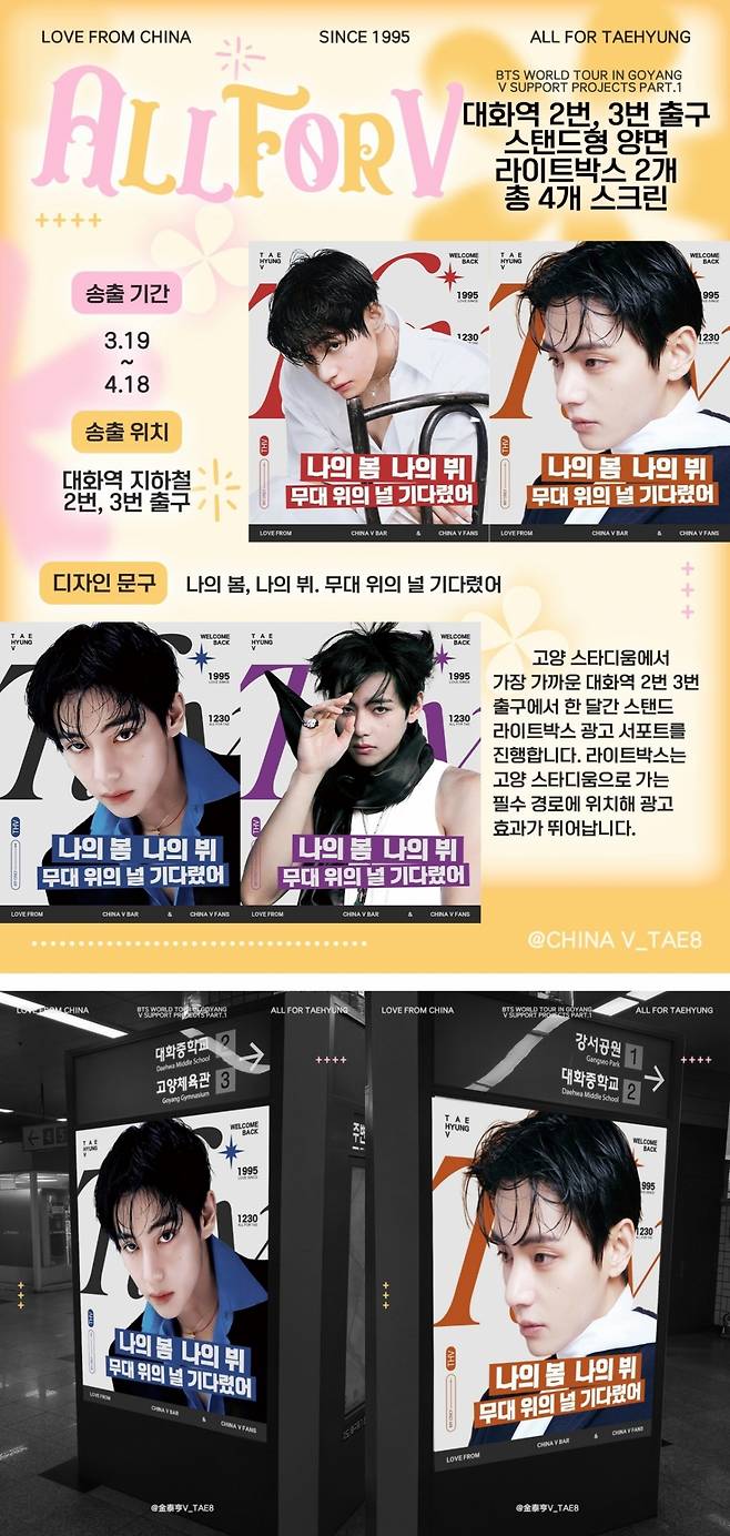 'ALL FOR V' 방탄소년단 뷔 中팬들 고양 물들인 월드투어 축하 서포트