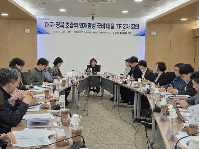 초광역 인재 양성 국비 대응 TF 2차 회의가 7일 경북도청에서 대구시와 경북도 대학정책 담당자, 연구원, 테크노파크, 라이즈센터 실무진들이 참석한 가운데 열리고 있다. 경북도 제공.