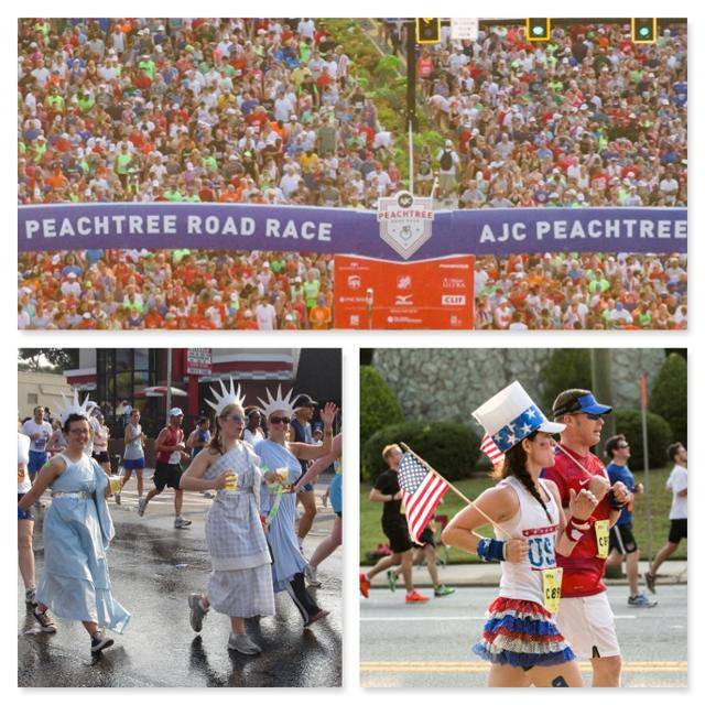 1970년 7월 4일, 참가자 150명으로 시작된 애틀랜타 '피치트리 로드레이스'는 근년엔 참가자 6만 명을 온라인 로또 추첨으로 선발하는 세계 최대 로드레이스이자, 성대한 독립기념일 시민축제의 장으로 성장했다. 저 대회를 대중화한 주역 역시 첫 대회 우승자였던 제프 갤러웨이와 애틀랜타 러닝클럽 회원들이었다. 참가자 대다수는 산보하듯 제핑으로 10km를 걷고 달린다. 위키피디아, 애틀랜타 러닝클럽 사진