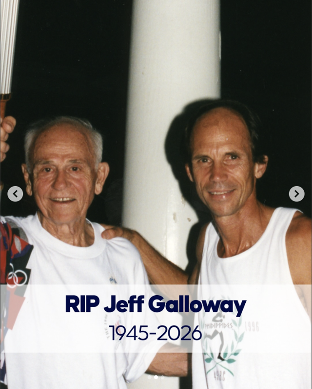 1996년 보스턴 마라톤 완주 직후의 70대 아버지 엘리엇(왼쪽)과 50대 아들 제프 갤러웨이. 인스타그램 gallowayschool