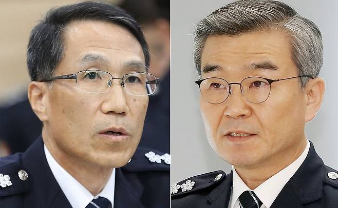 유재성 경찰청장 직무대행과 박성주 국가수사본부장. 경찰청장 자리는 2024년 12.3 계엄 직후부터 직무대행 체제이고, 2021년 출범부터 국가수사본부 본부장은 경찰 출신이 차지하고 있다.