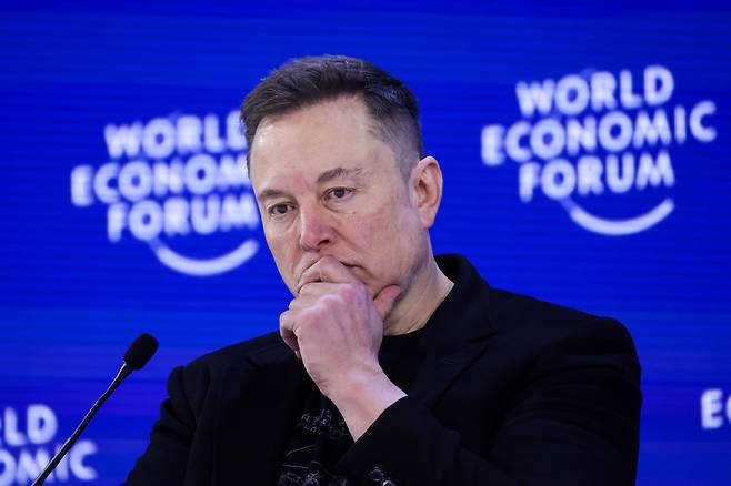 Elon Musk, chief executive officer of Tesla Inc., during the World Economic Forum in Davos, Switzerland, on Jan. 22. (Bloomberg)