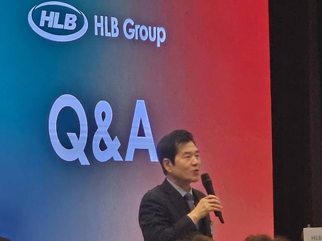 김태한 HLB그룹 바이오 총괄 회장은 9일 오후 2시 서울 여의도에서 열린 주주간담회 통합 질의응답 시간에 회사 합류 배경과 포부를 밝혔다. (사진=김새미 기자)