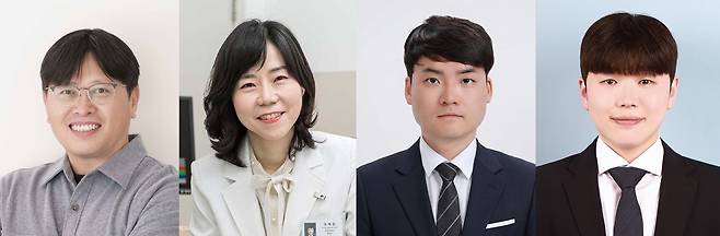 노화된 망막색소상피세포(RPE)만 골라서 제거 약물을 전달하는 나노 입자를 개발한 연구진. 왼쪽부터 유자형 UNIST 교수, 정혜원 건국대학교(건국대학교 병원) 교수, 오준용 UNIST 박사, 채재병 건국대학교 박사. 사진제공=UNIST