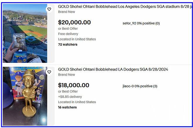 (온라인에서 고가에 거래되고 있는 한정판 오타니 '버블헤드')