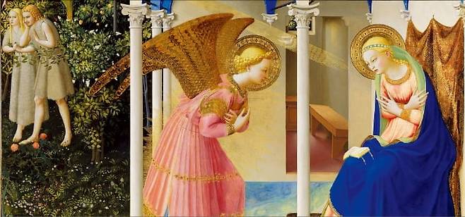 천사와 인간이 마주 선 장면을 그린 프라 안젤리코의 ‘수태고지’.