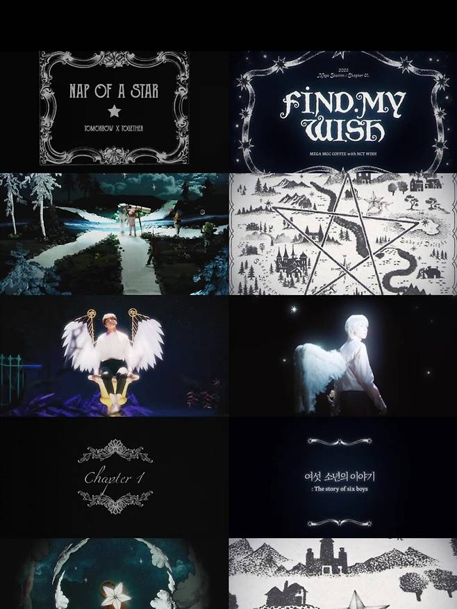 성원모 감독이 공개한 투바투의 '별의 낮잠' 뮤직비디오(좌)와 메가커피 광고 영상(우)