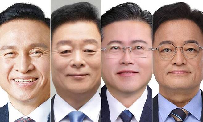더불어민주당 천안시장 후보 선출을 위한 1차 경선을 통과해 2라운드 진출한 후보자. 왼쪽부터 구본영·이규희·장기수·한태선 가나다순.