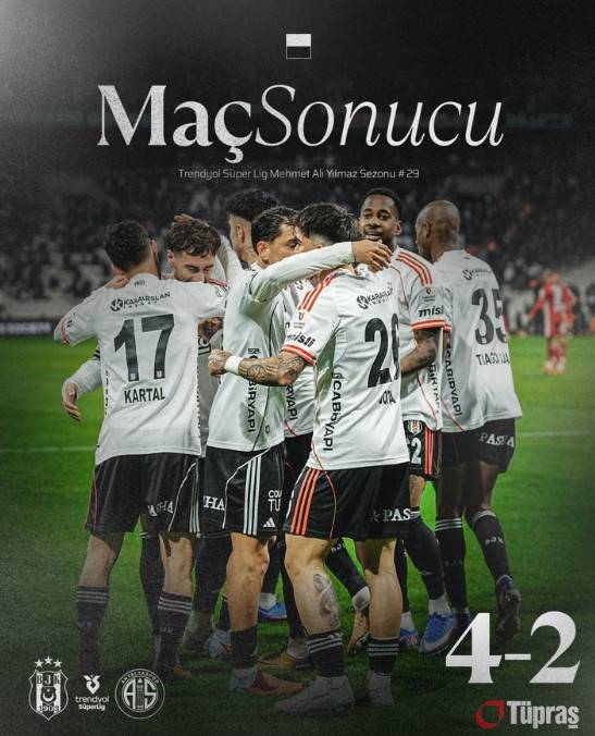 베식타시는 11일 오전(한국시간) 튀르키예 이스탄불의 튀프라쉬 스타디움에서 열린 안탈리아스포르와의 '2025~2026 튀르키예 쉬페르리그' 29라운드 홈 경기에서 4-2로 승리했다. /사진=베식타시 공식 SNS 갈무리