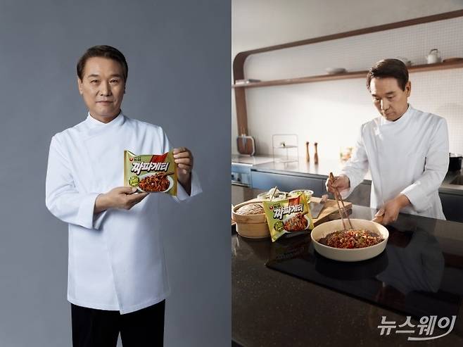 농심이 '짜파게티'의 새로운 브랜드 모델로 중식 요리 대가 '후덕죽' 셰프를 발탁하고, 공동 개발한 특별 레시피 '라초 짜파게티'를 공개했다. 사진제공=농심.