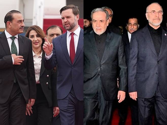 미국 대표단(왼쪽)과 이란 대표단. 사진=AP·EPA